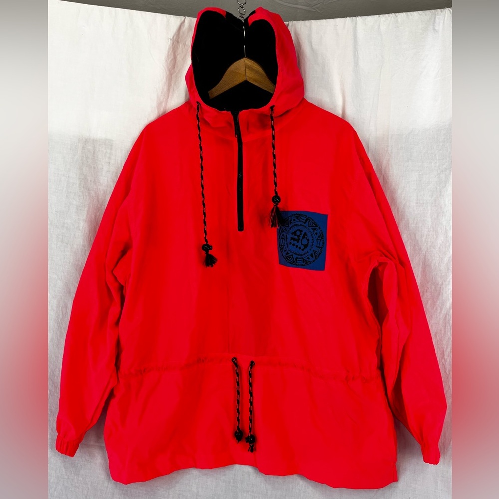 Vintage 90s Express Windbreaker Hoodie Jacket Mens Medium Dayglow Neon Orange M